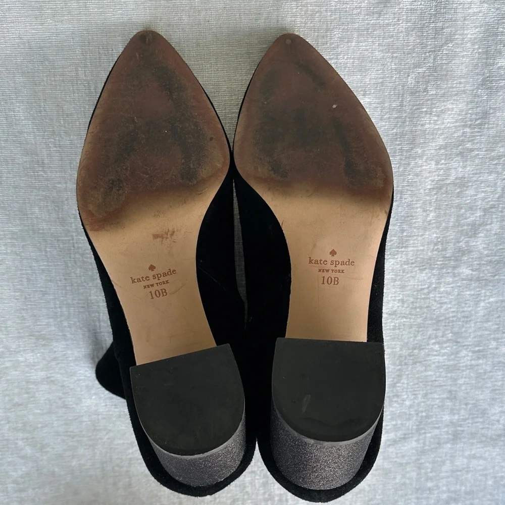 Kate Spade Glitter Block Heel Black Ankle Booties (10)